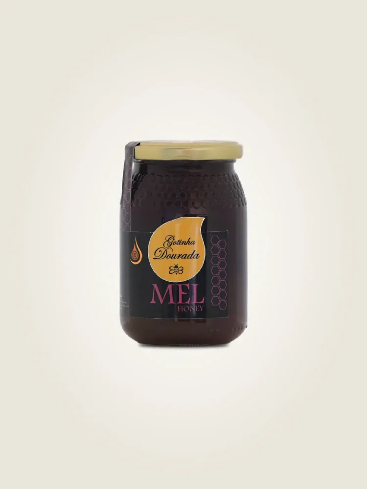 mel multifloral com cor escura,sabor autêntico e textura aveludada,cor que reflete a diversidade da flora,da região de Mogadouro,Gotinha Dourada